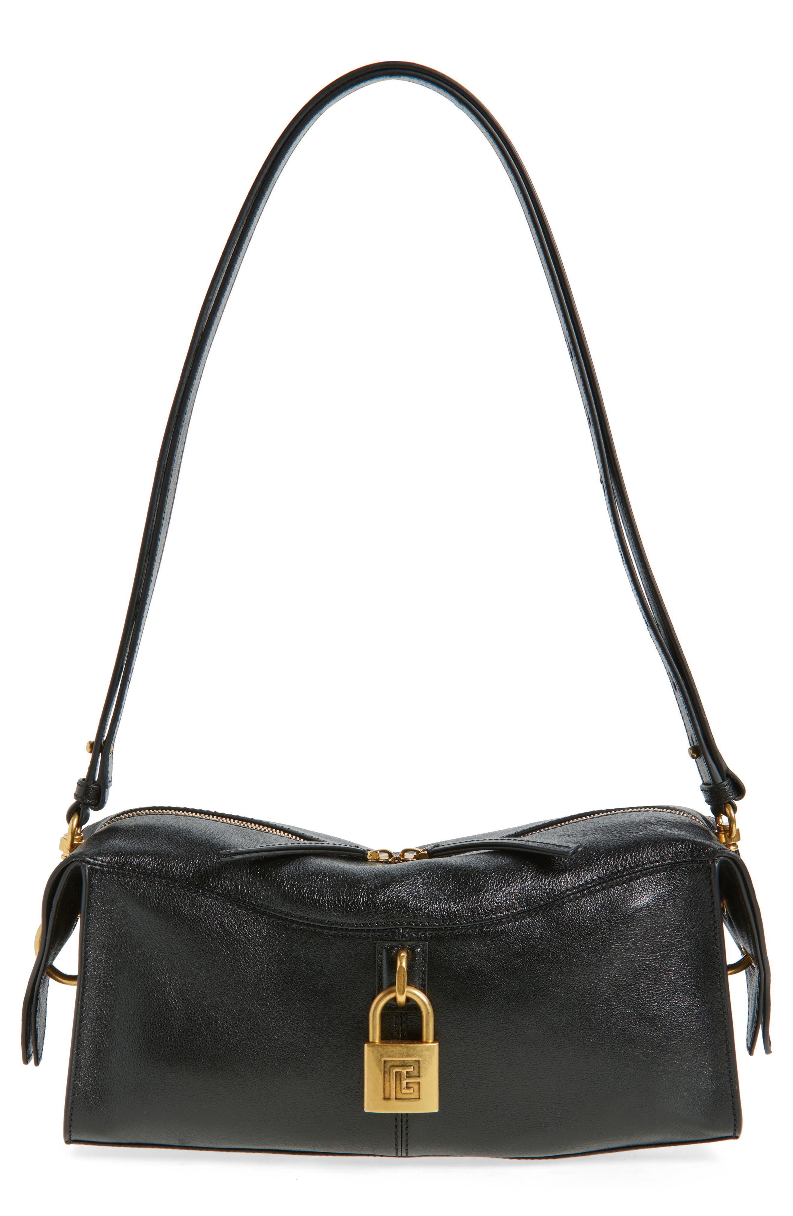 Balmain Pulse Leather Shoulder Bag, Main, color, 0Pa Black