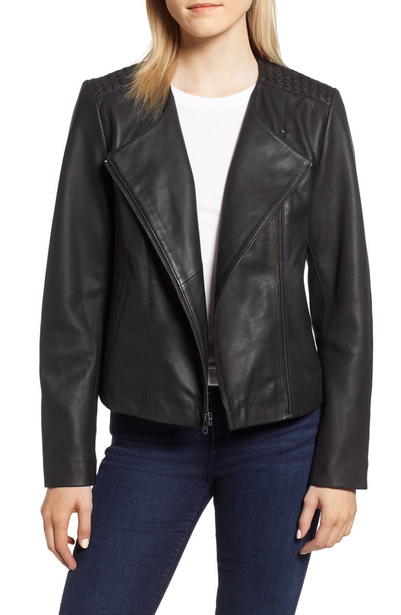Cole Haan Collarless Leather Jacket, Main, color, 