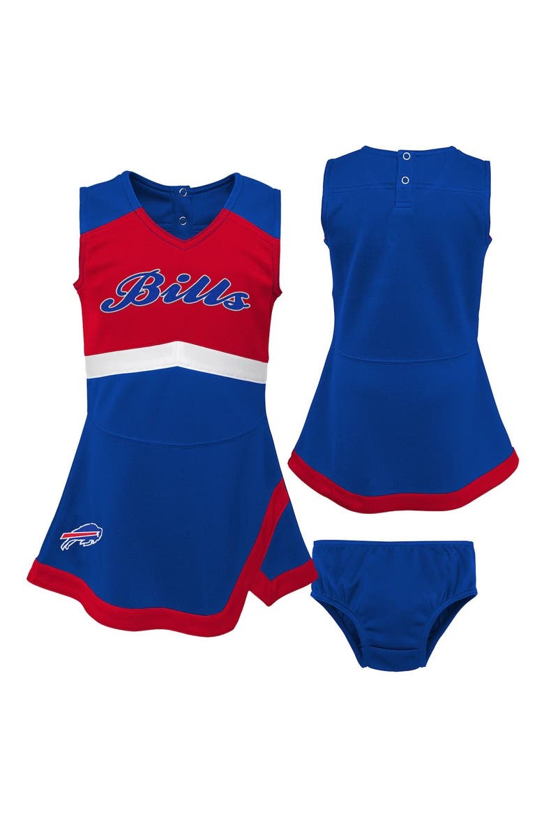 Girls Toddler Royal Buffalo Bills Cheer Captain Dress with Bloomers, Main, color, Royal