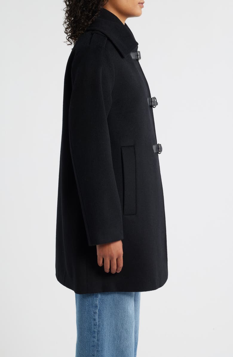 Bernardo Buckle Detail Melton Wool Blend Coat, Alternate, color, Black