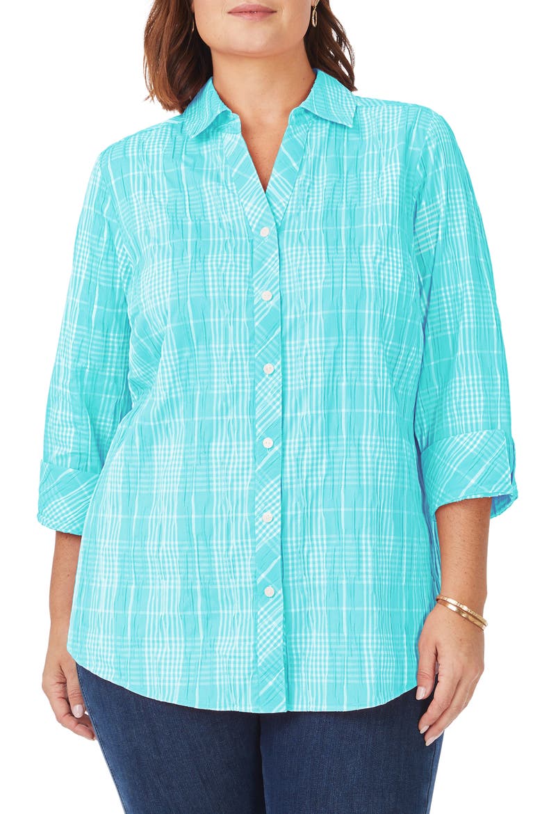 Faith Beach Plaid Button-Up Tunic Shirt, Main, color, OCEANSIDE