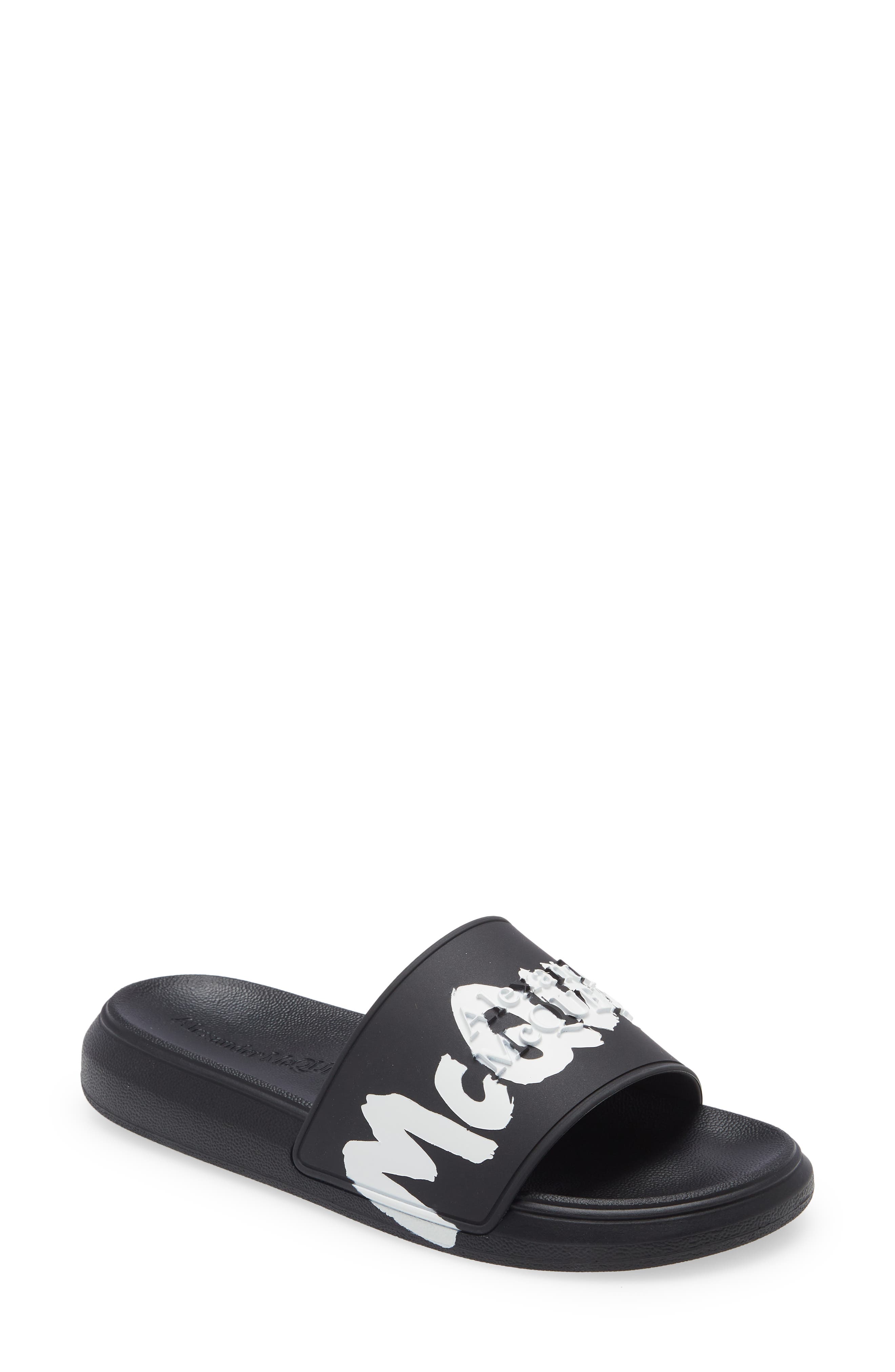 McQueen Alexander McQueen Graffiti Logo Slide Sandal, Main, color, 