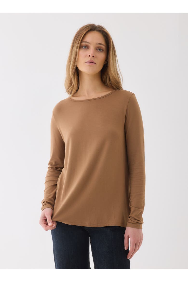 Soft Touch Long Sleeve Crewneck With Back Pleat, Main, color, CAMEL