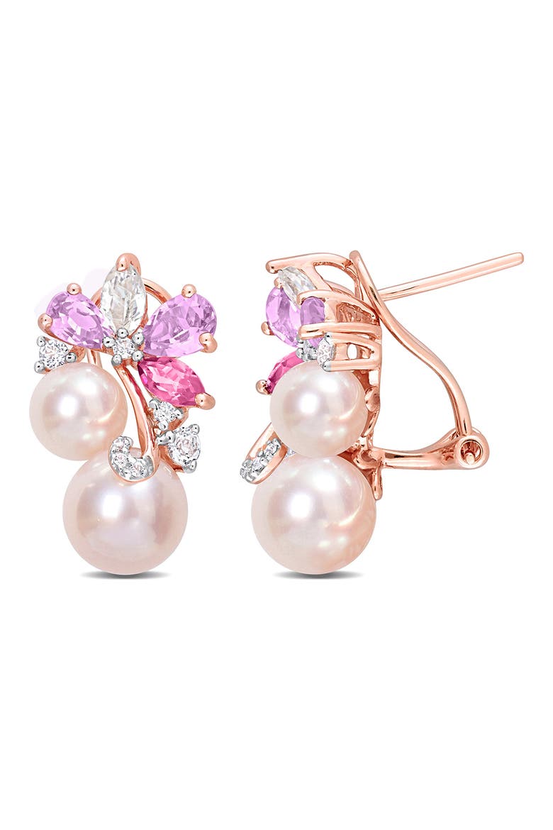 White Topaz, Pink Quartz & Cultured Pearl Earrings, Main, color, PINK