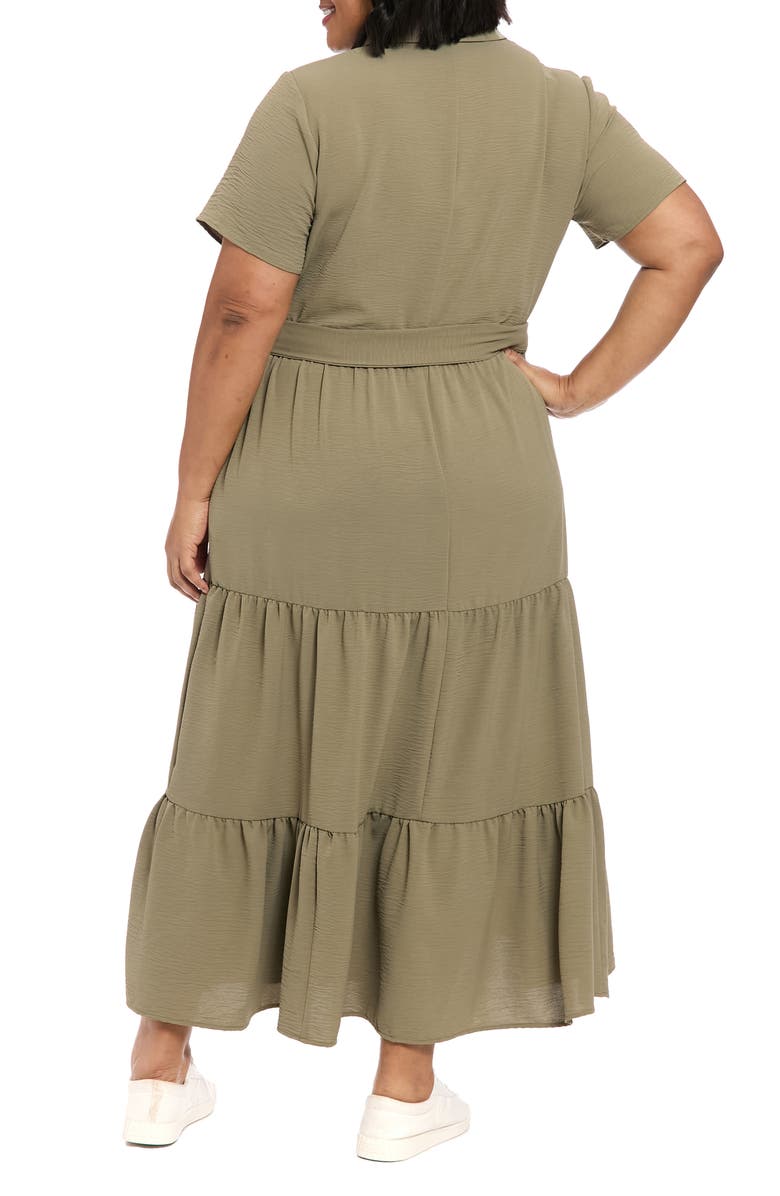 London Times Tiered Tie Waist Shirtdress, Alternate, color, Olive