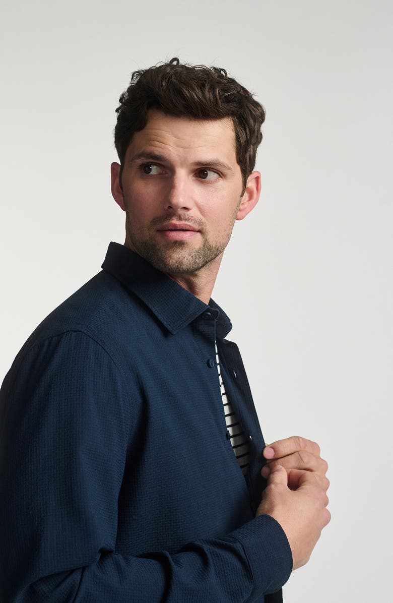 Mavi Jeans Textured Stretch Cotton Button-Up Shirt, Alternate, color, Black Iris