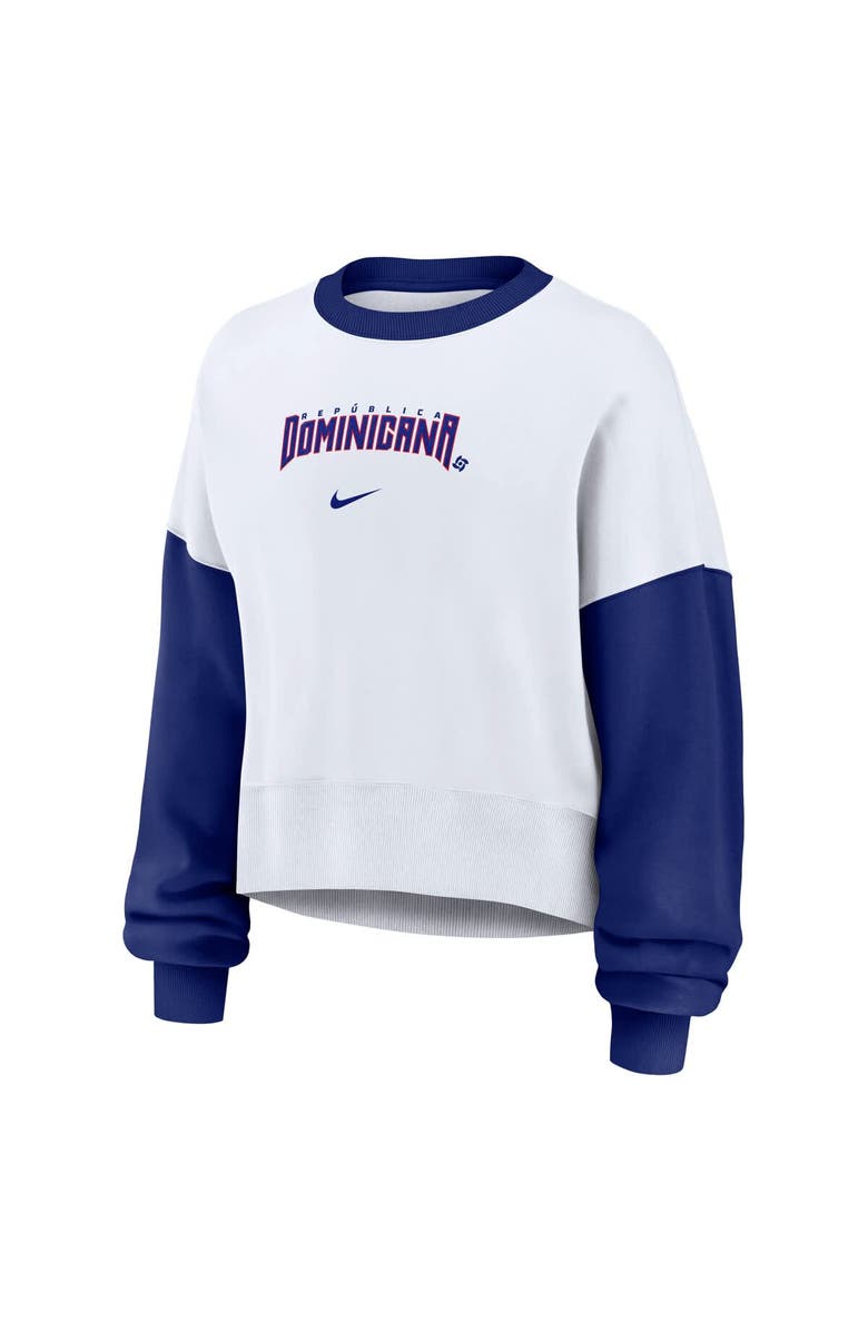 Nike Women's Nike White/Royal Dominican Republic Baseball 2026 World Baseball Classic Oversized Phoenix Fleece Sweatshirt, Alternate, color, White