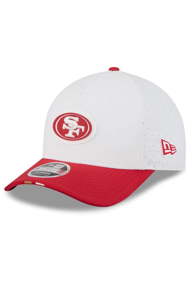 Men's New Era  White/Scarlet San Francisco 49ers 2025 NFL Training Camp A-Frame 9FORTY Adjustable Hat, Main, color, White