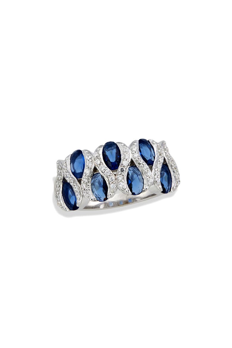 Blue & White Cubic Zirconia Ring, Main, color, SILVER/ BLUE