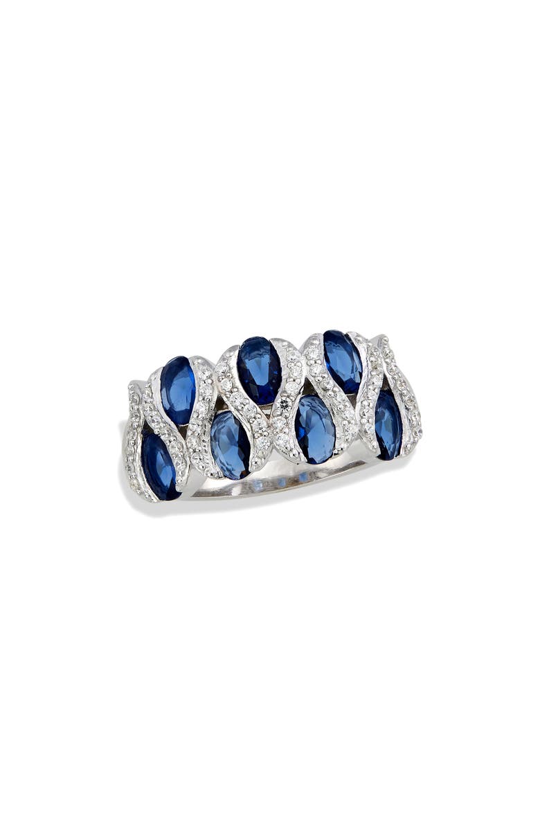 SAVVY CIE JEWELS Blue & White Cubic Zirconia Ring, Main, color, Silver/ Blue