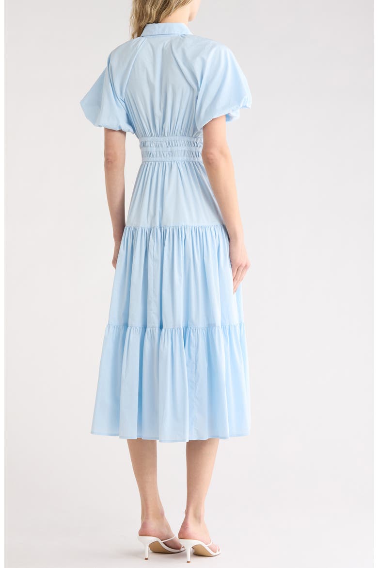 Maggio Puff Sleeve Stretch Poplin Midi Dress, Alternate, color, WHISPERING SKY