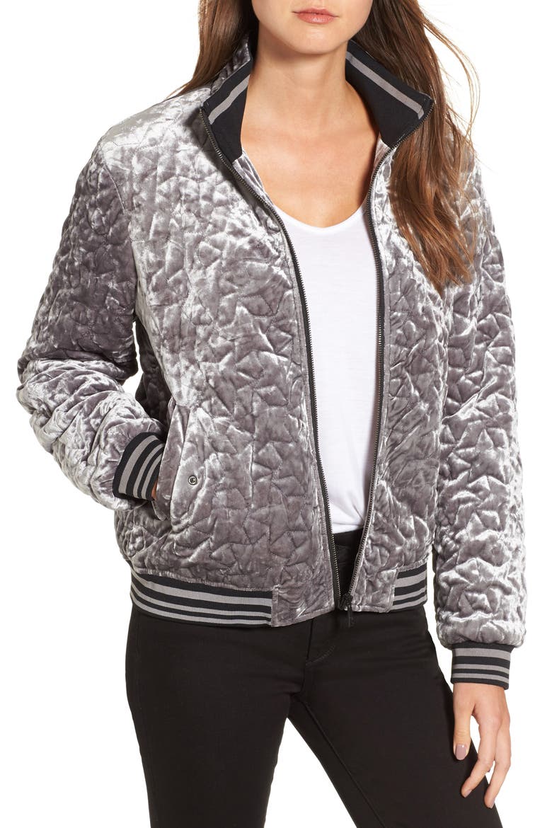 Quilted Velvet Bomber Jacket, Main, color, SILVER