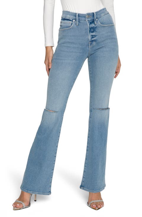 Good Flare Ripped High Waist Deep-V Jeans
