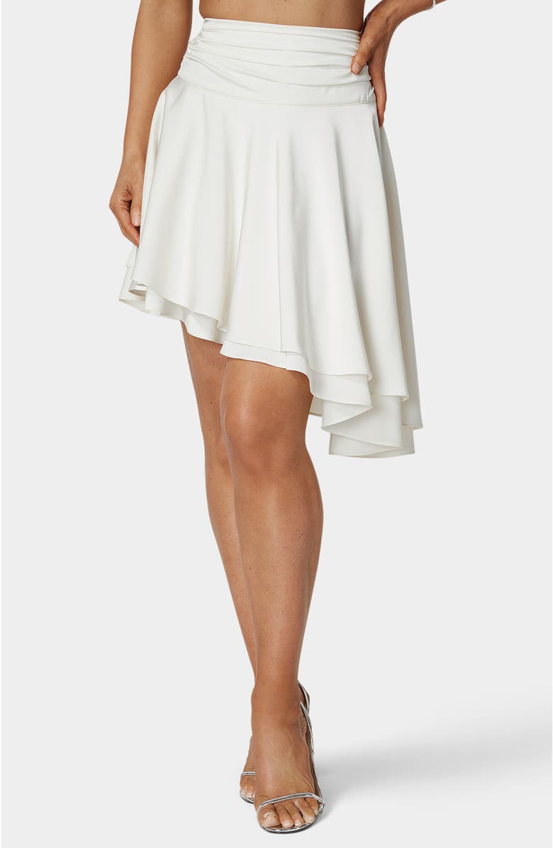 bebe Asymmetric Satin Midi Skirt, Alternate, color, Pristine
