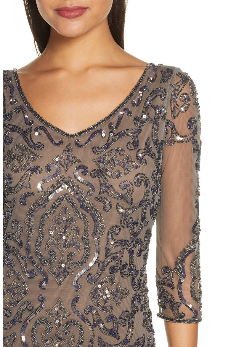 Sequin & Beaded Cocktail Sheath Dress, Alternate, color, MOCHA