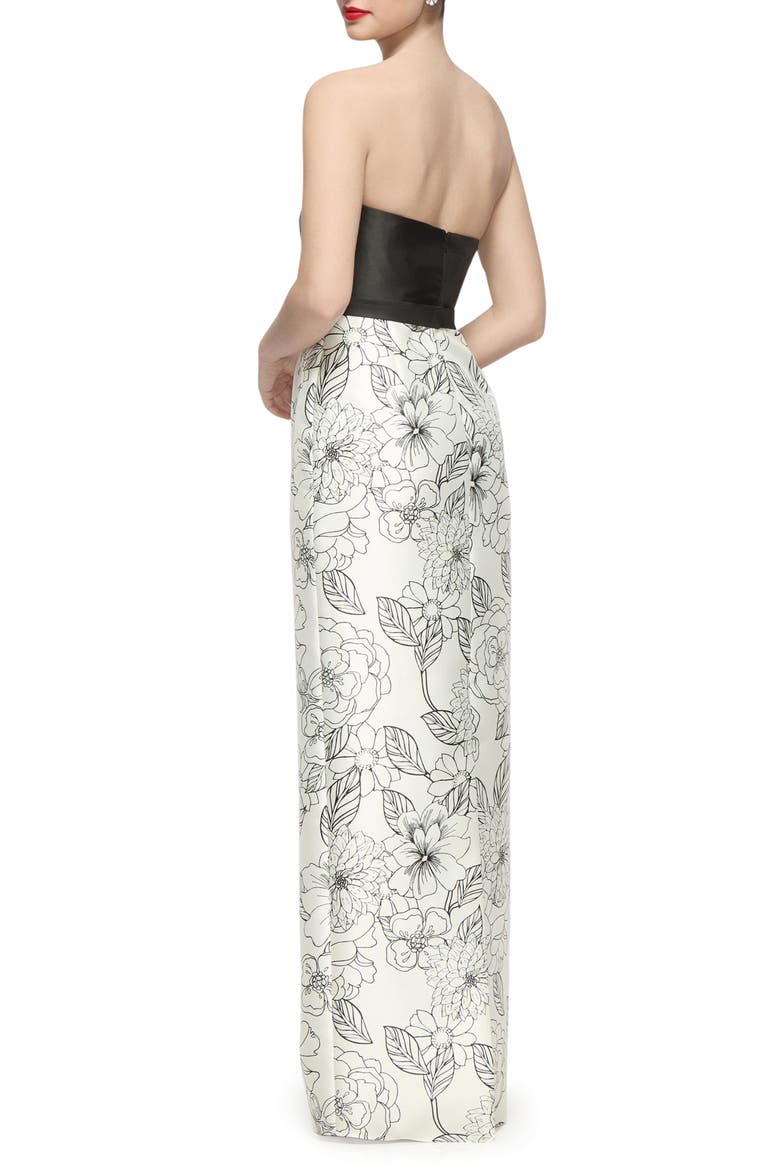 Tilly Mixed Media Column Gown, Alternate, color, BLACK/ BOTANICA PRINT