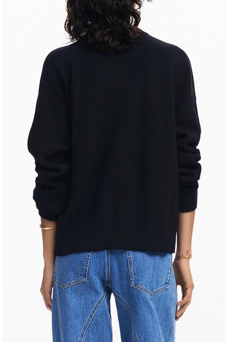 Cross-Stitch Embroidered Cotton Sweater, Alternate, color, BLACK