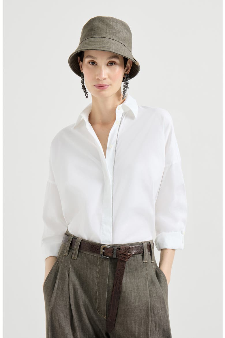 Stretch poplin shirt with monili, Alternate, color, White
