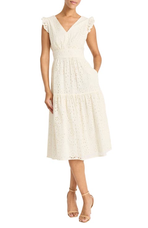 Eyelet Ruffle Sleeve Tiered Dress