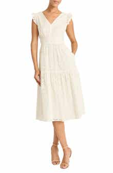 Maggy London Eyelet Ruffle Sleeve Tiered Dress