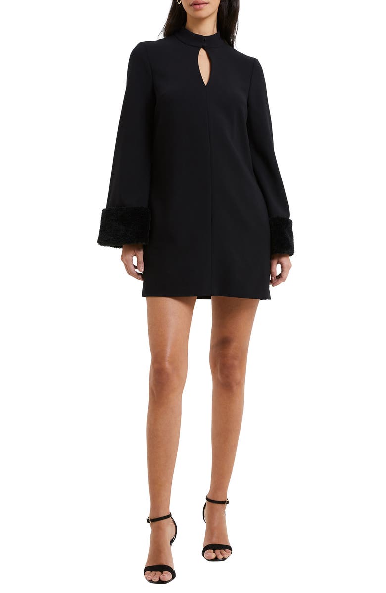 French Connection Whisper Ruth Faux Fur Trim Long Sleeve Minidress, Main, color, 