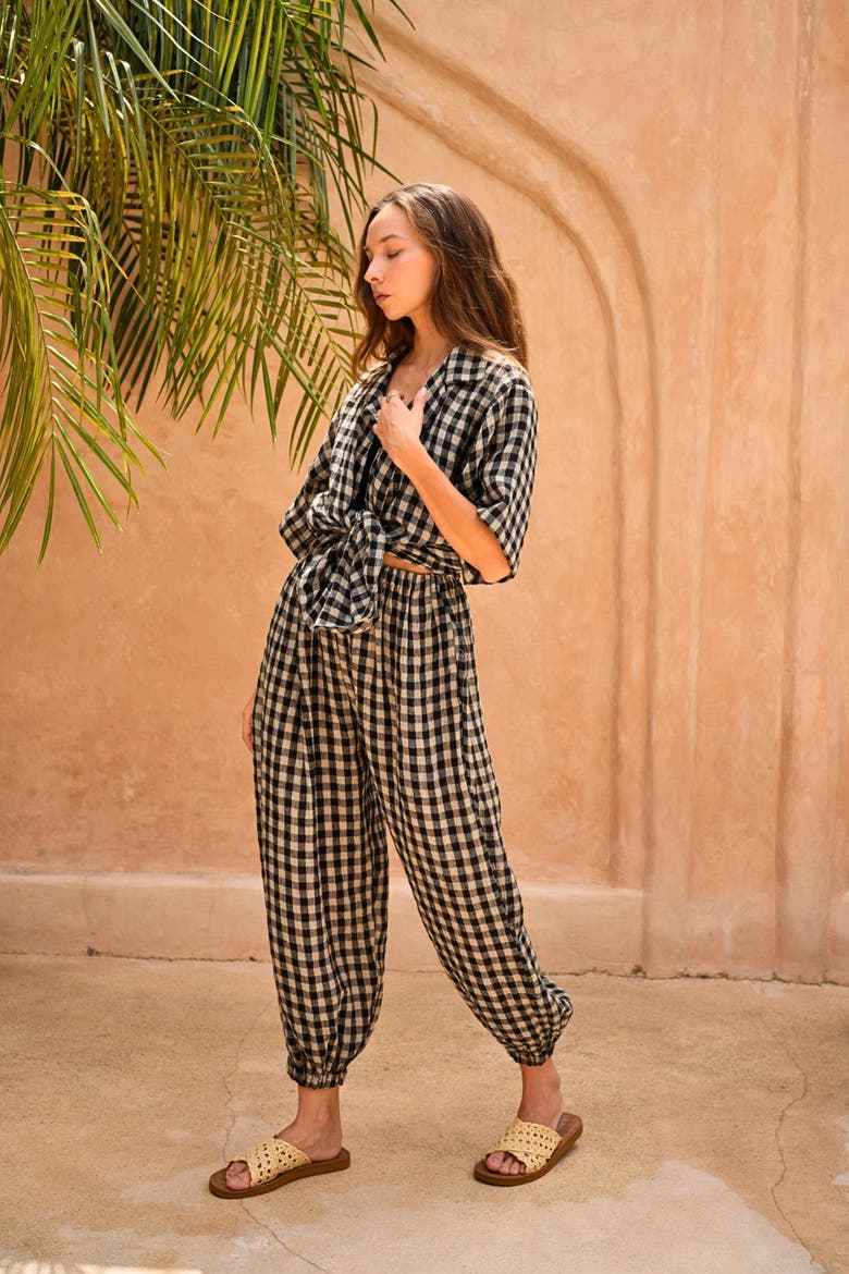 Vanessa Linen Gingham Shirt, Alternate, color, Black Gingham