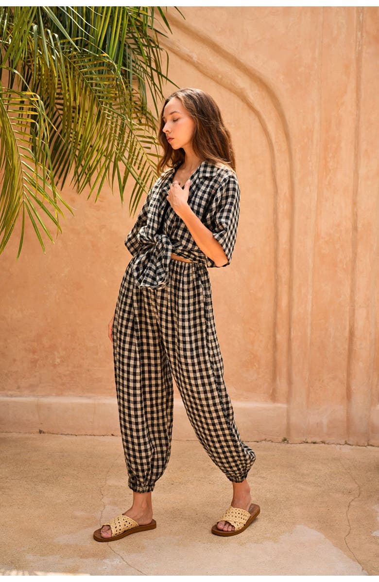 PINK HALEY Vanessa Linen Gingham Shirt, Alternate, color, Black Gingham