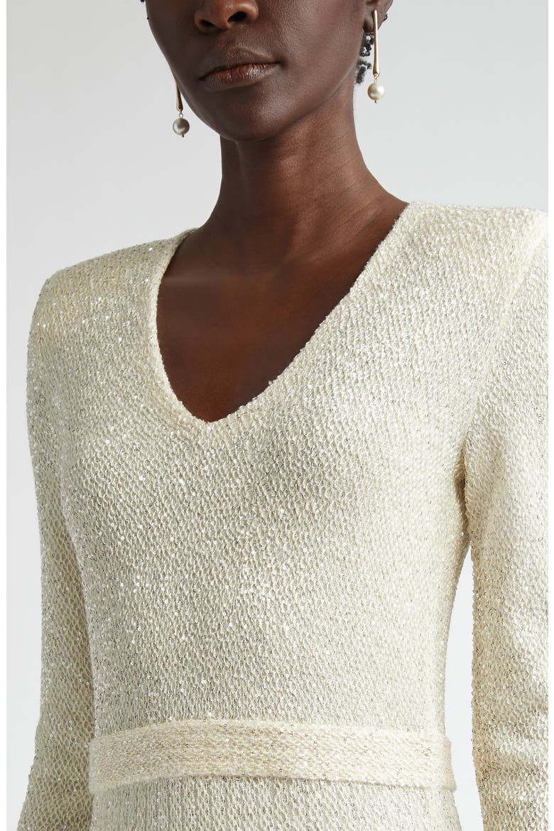 Sequin Embroidered Long Sleeve Knit Dress, Alternate, color, ECRU/ SILVER