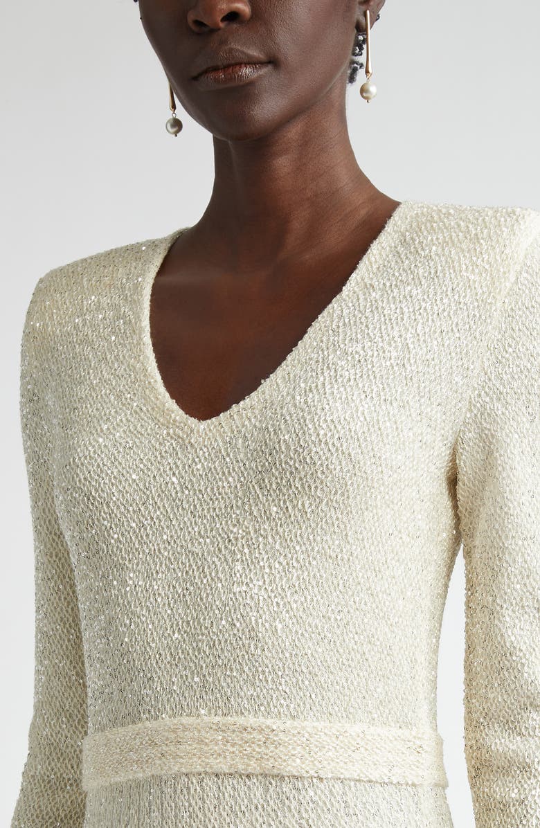 ST. JOHN Sequin Embroidered Long Sleeve Knit Dress, Alternate, color,