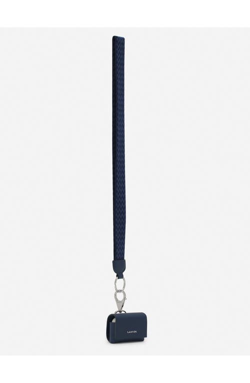 Lanvin Signature Leather Case For Airpods Pro In Petrol Blue