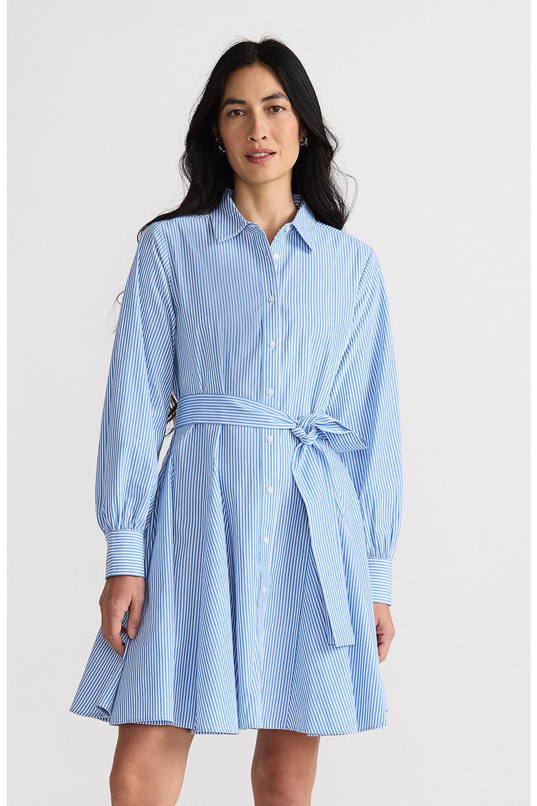 Poplin Button Front Dress with Godets, Main, color, Blue/White Mini Stripe