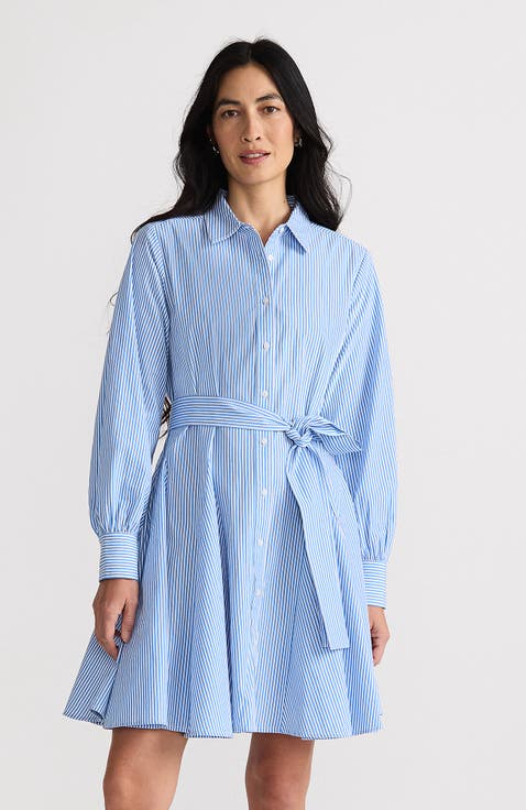 Poplin Button Front Dress with Godets