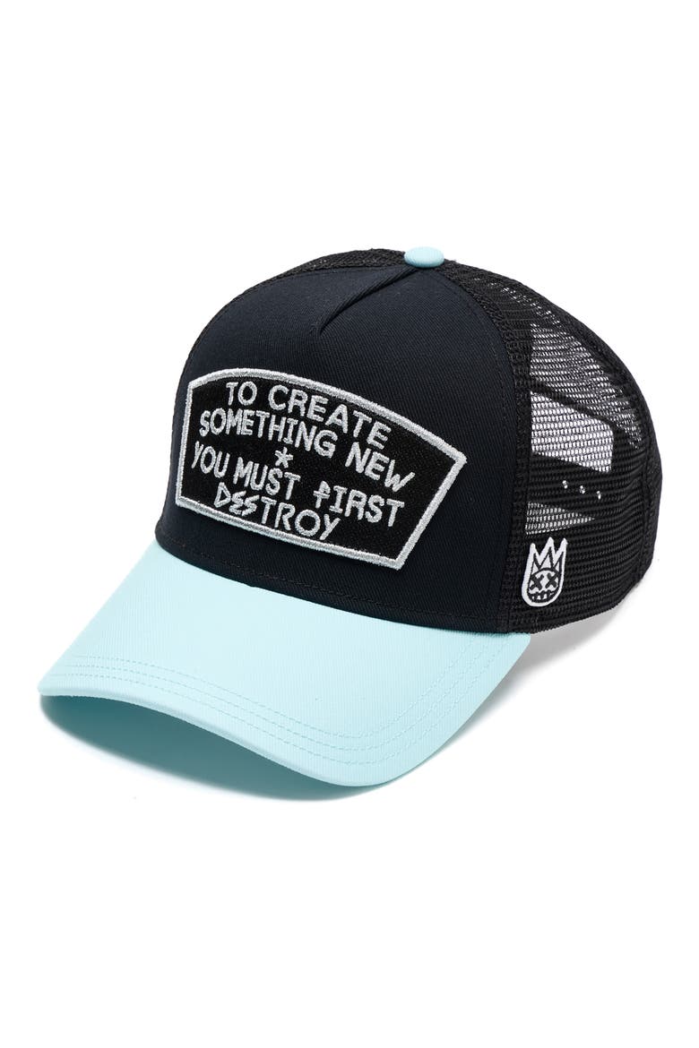 Mesh Back Trucker Baseball Cap, Alternate, color, BLACK/ TEAL