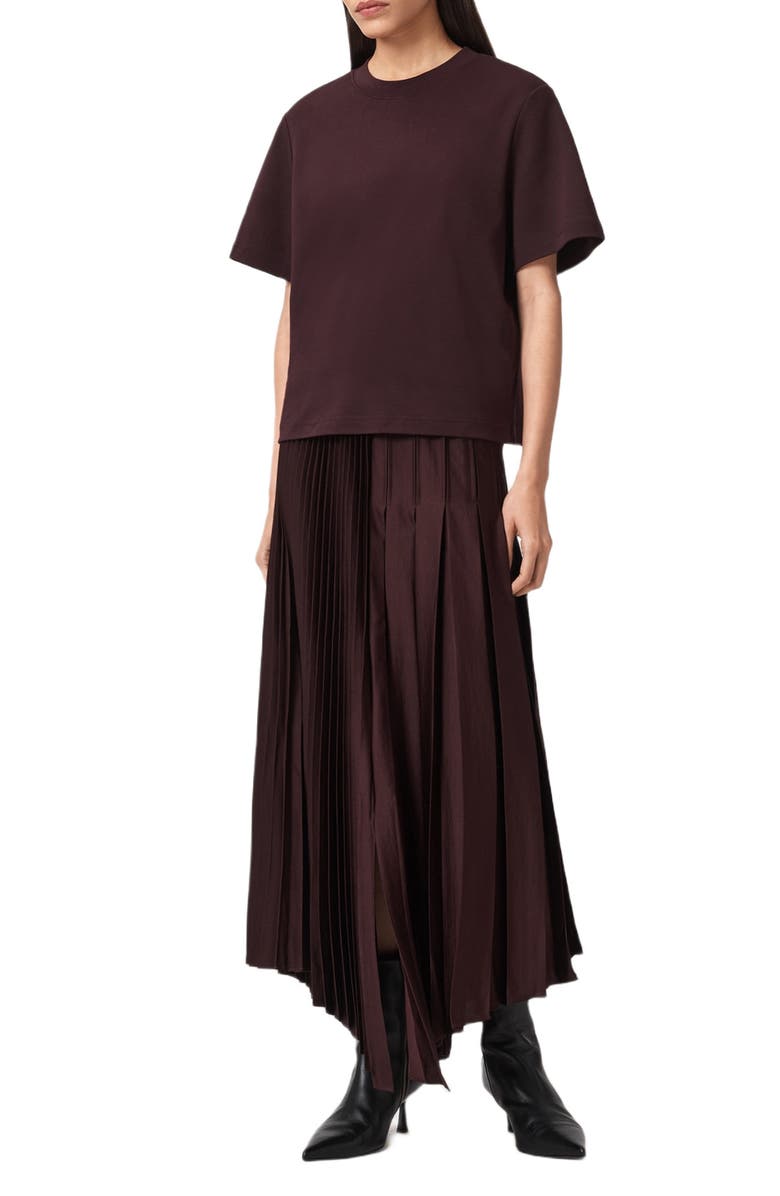 AllSaints Jax Pleated Maxi Skirt, Alternate, color, Oxblood Red