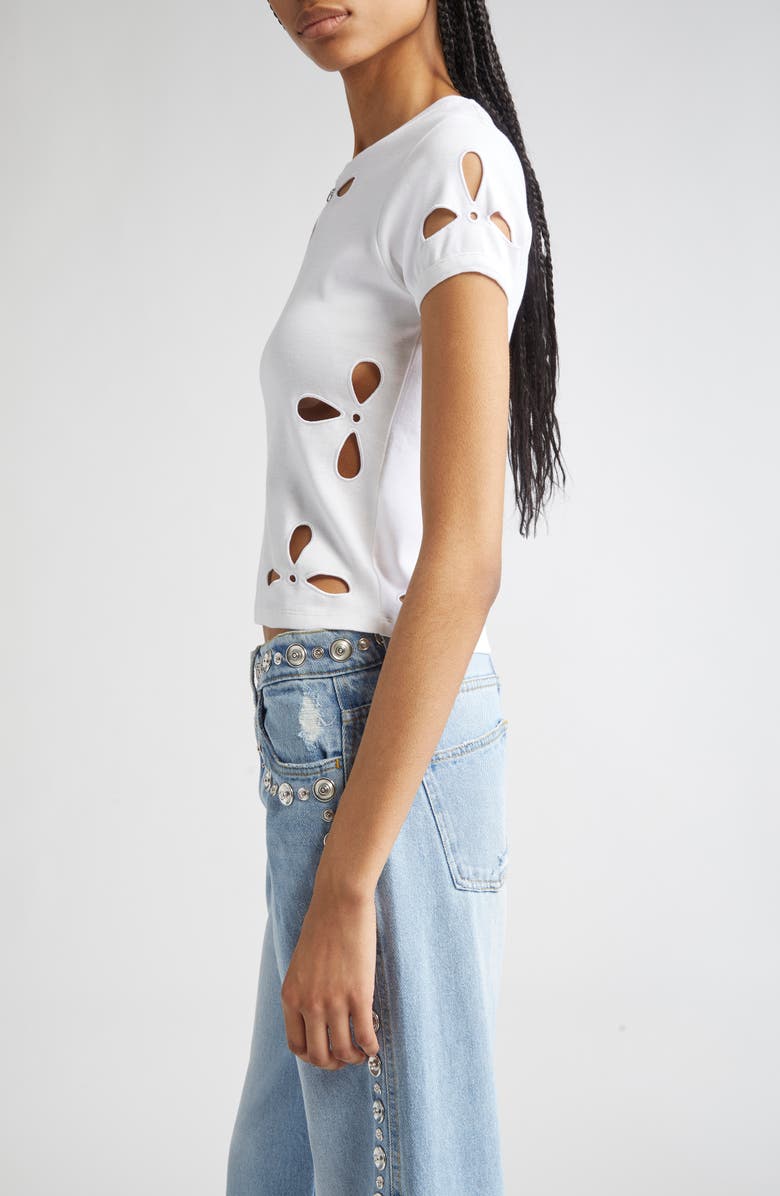 Coperni Petal Cutout Slim Fit Cotton T-Shirt, Alternate, color, White