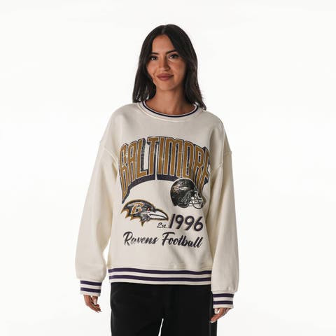 Women's The Wild Collective Cream Baltimore Ravens Oversized Vintage French Terry Sweatshirt