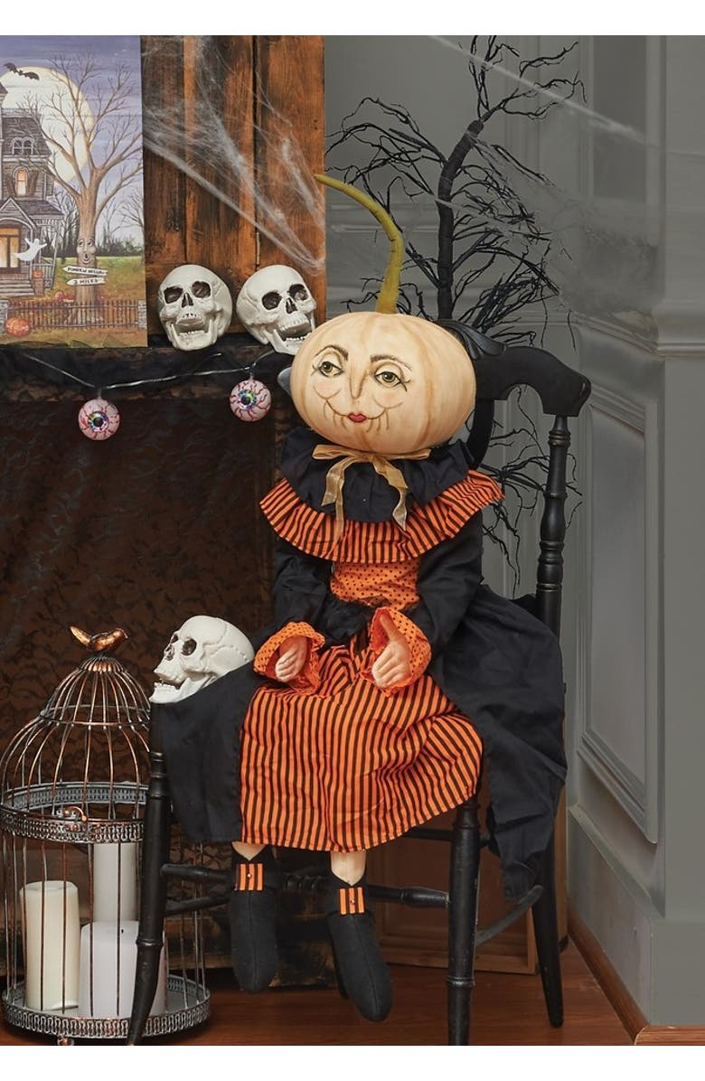 Gallerie II Halloween Amala Pumpkin Harvest Large Folk Art Doll Figurine 45" Joe Spencer Gathered Traditions Collectible, Alternate, color, Black