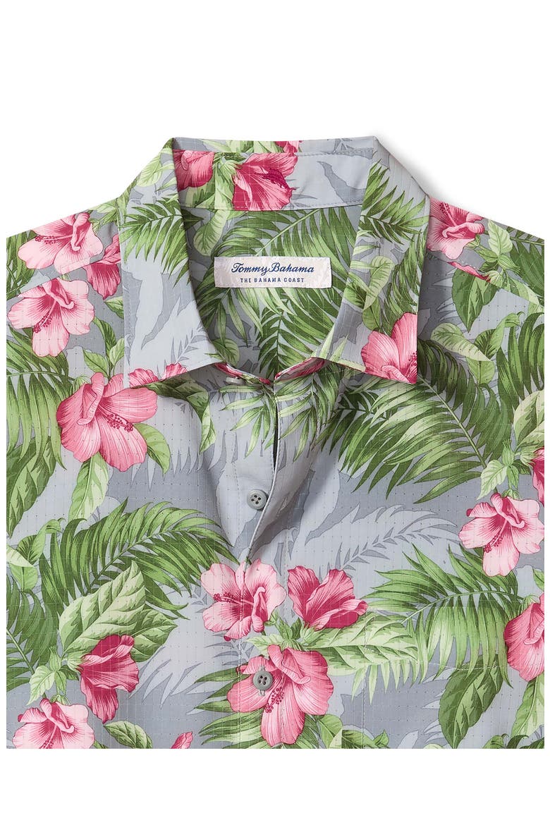 Bahama Coast Hibiscus Shade Floral IslandZone® Short Sleeve Button-Up Shirt, Alternate, color, ALLOY STEEL
