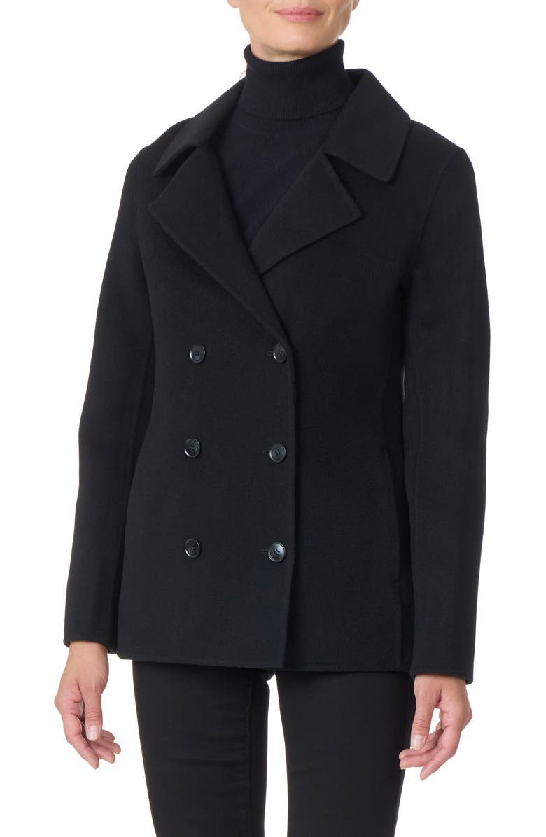 Bruno Magli Double Face Wool Blend Double Breasted Coat, Main, color, Black