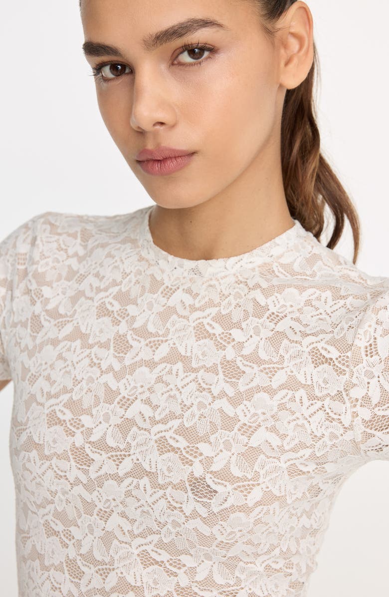 Good American Stretch Lace Baby T-Shirt, Alternate, color, Chalk