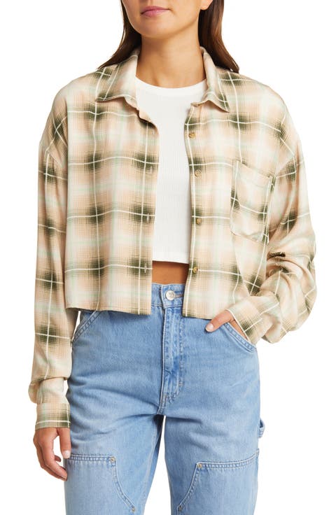 Plaid Crop Button-Up Shirt