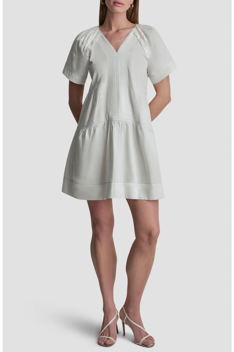 Topstitch Detail Stretch Cotton Tiered Minidress, Main, color, WHITE