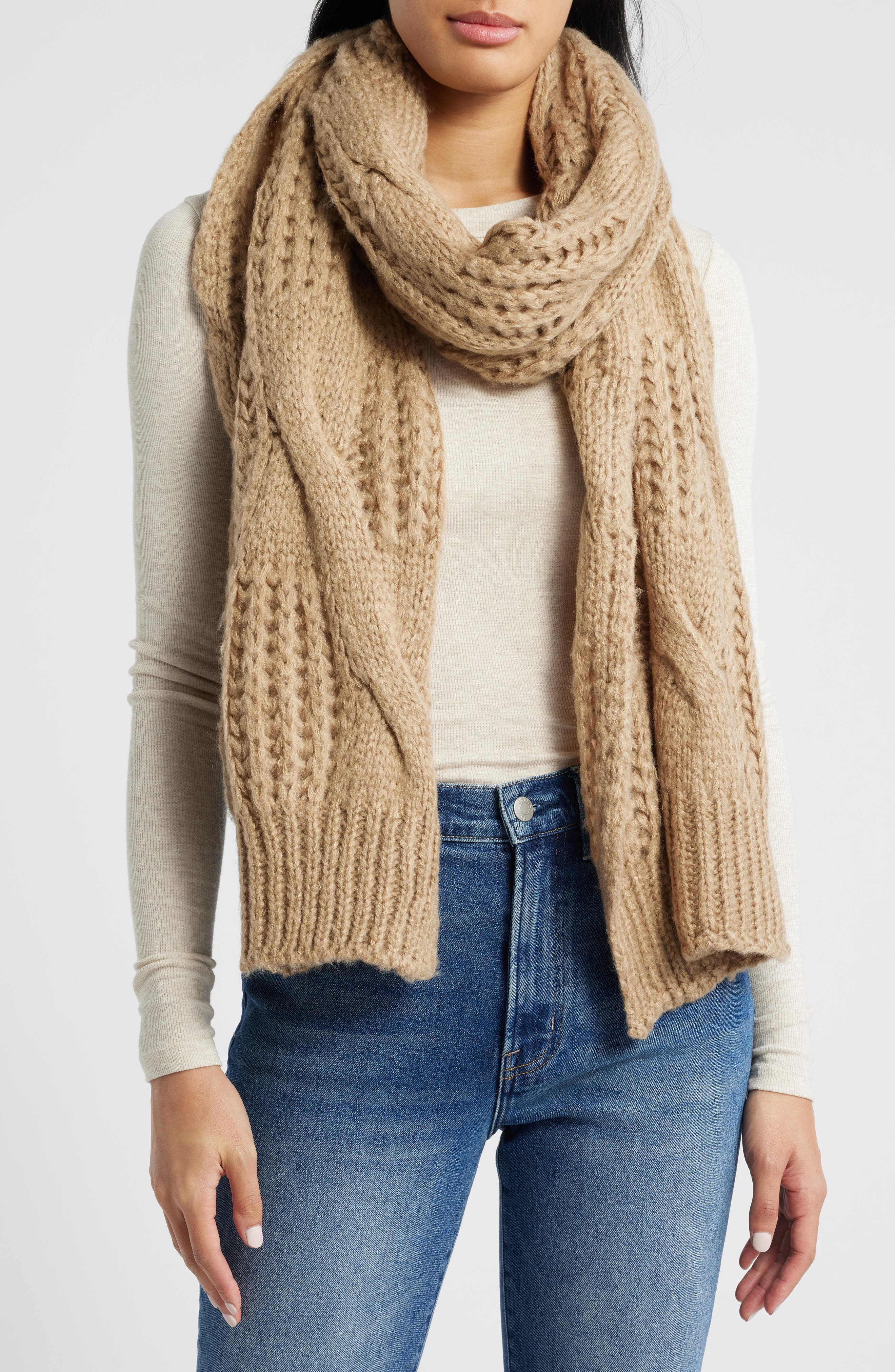 Tasha Cable Knit Scarf in Taupe 