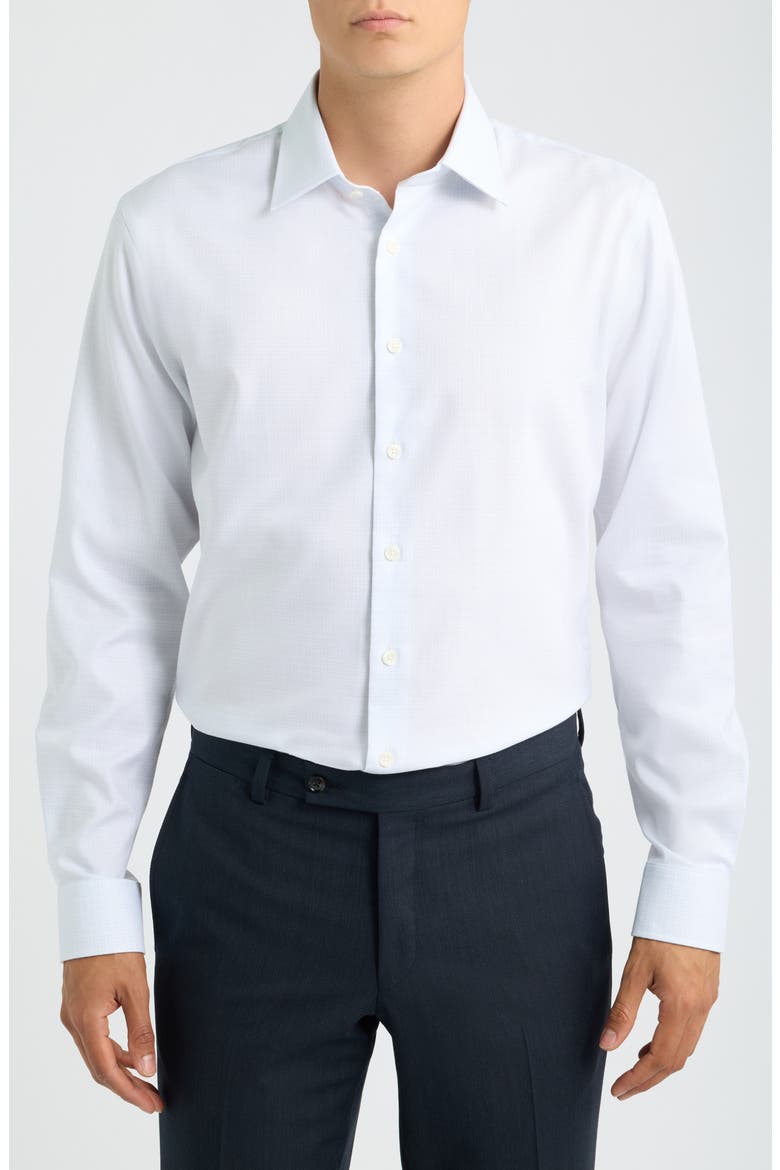Trim Fit Check Premium Non-Iron Cotton Dress Shirt, Main, color, WHITE HARRISON CHECK