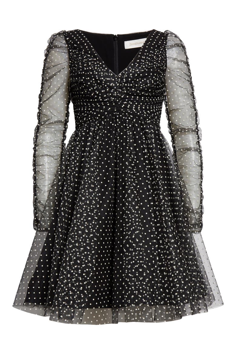 Dot Ruched Tulle Dress, Alternate, color, BLACK/ CREAM DOT