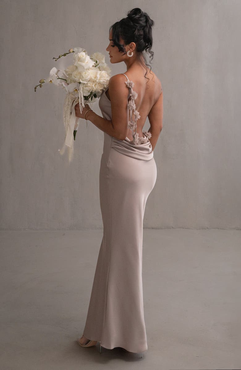 JLUXLABEL Down the Aisle Open Back Satin Gown, Alternate, color, Brown