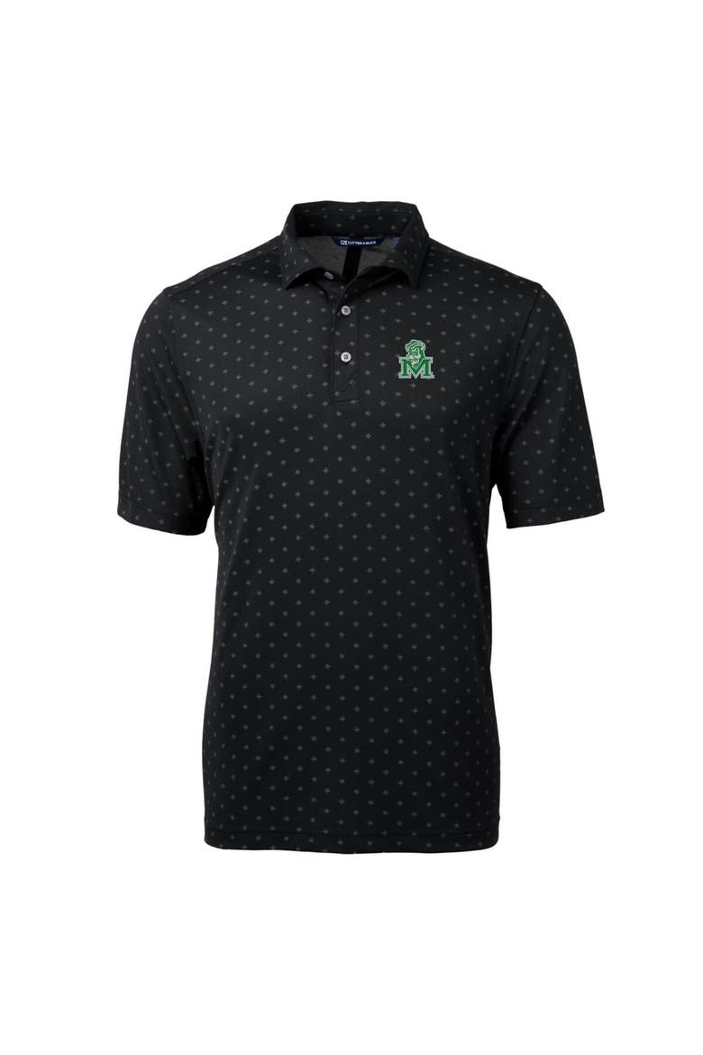 Men's Cutter & Buck Black Marshall Thundering Herd Team Big & Tall Virtue Eco Pique Tile Print Polo, Alternate, color, Black