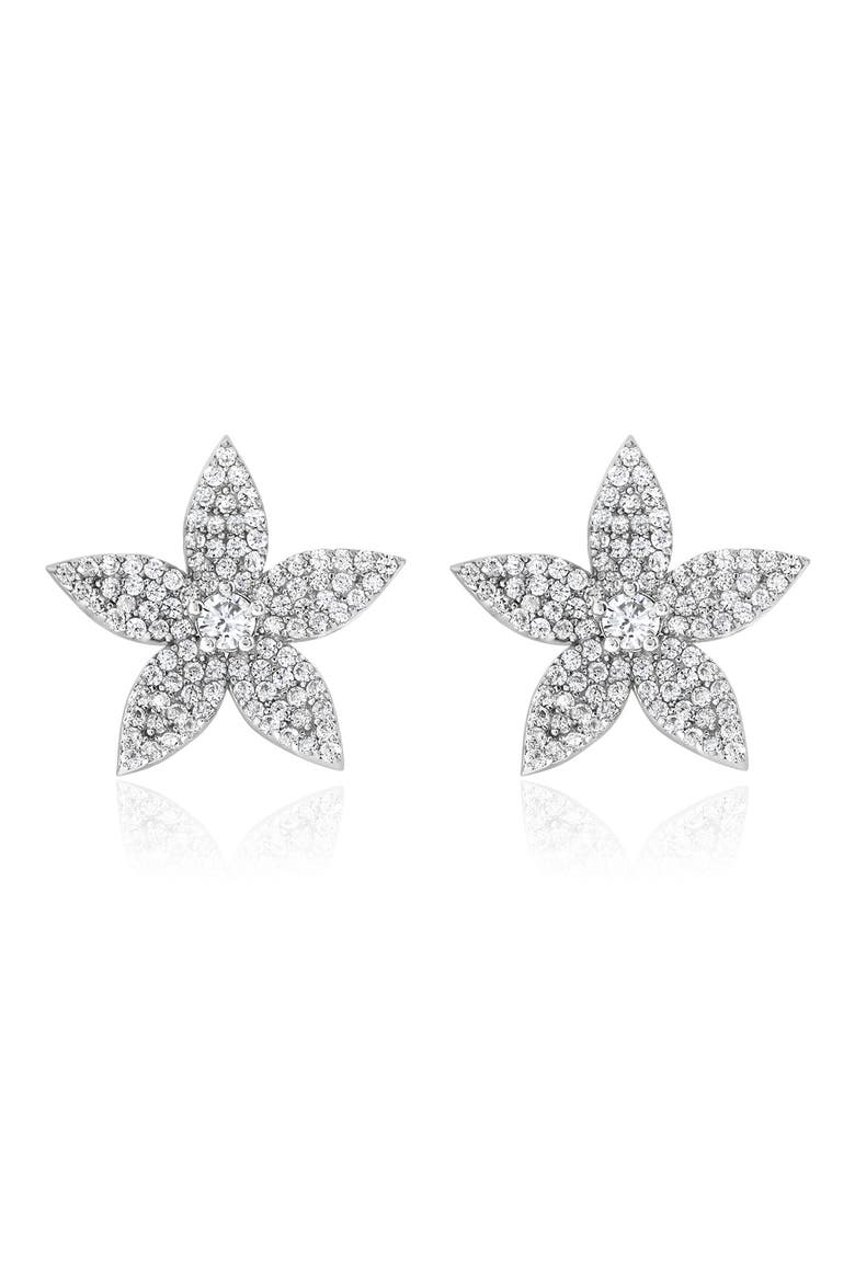 Cubic Zirconia Flower Stud Earrings, Main, color, WHITE