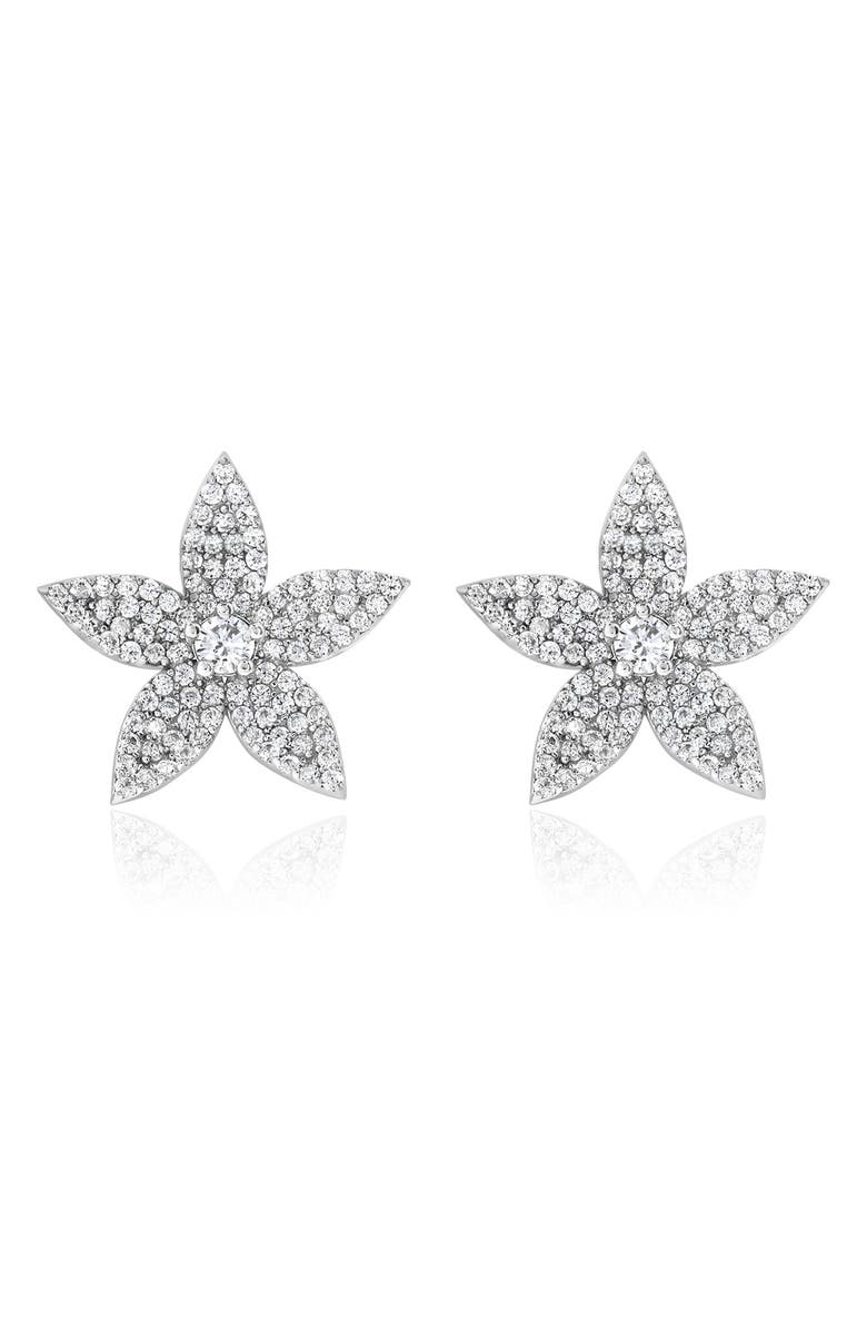 SUZY LEVIAN Cubic Zirconia Flower Stud Earrings, Main, color, White