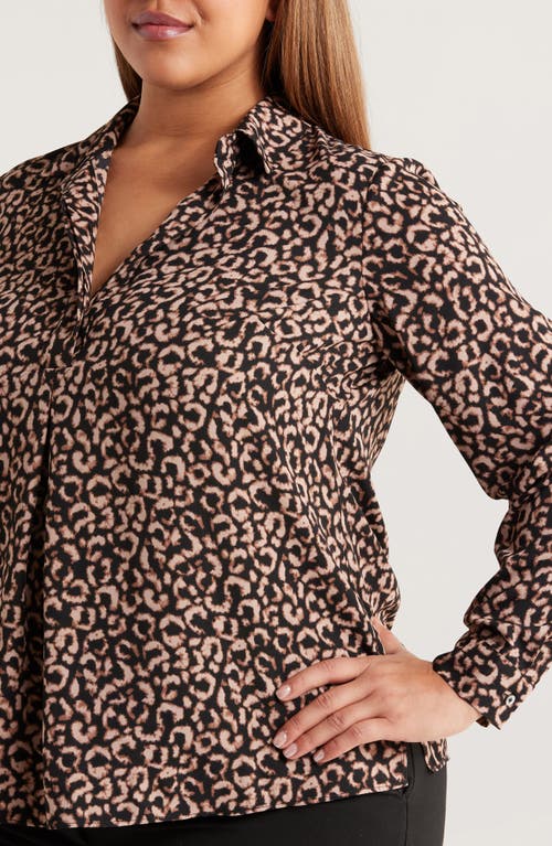 Nic + Zoe Nic+zoe Abstract Animal Print Top In Brown